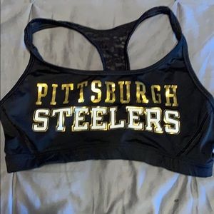 Pink Pittsburgh Steelers sports bra.